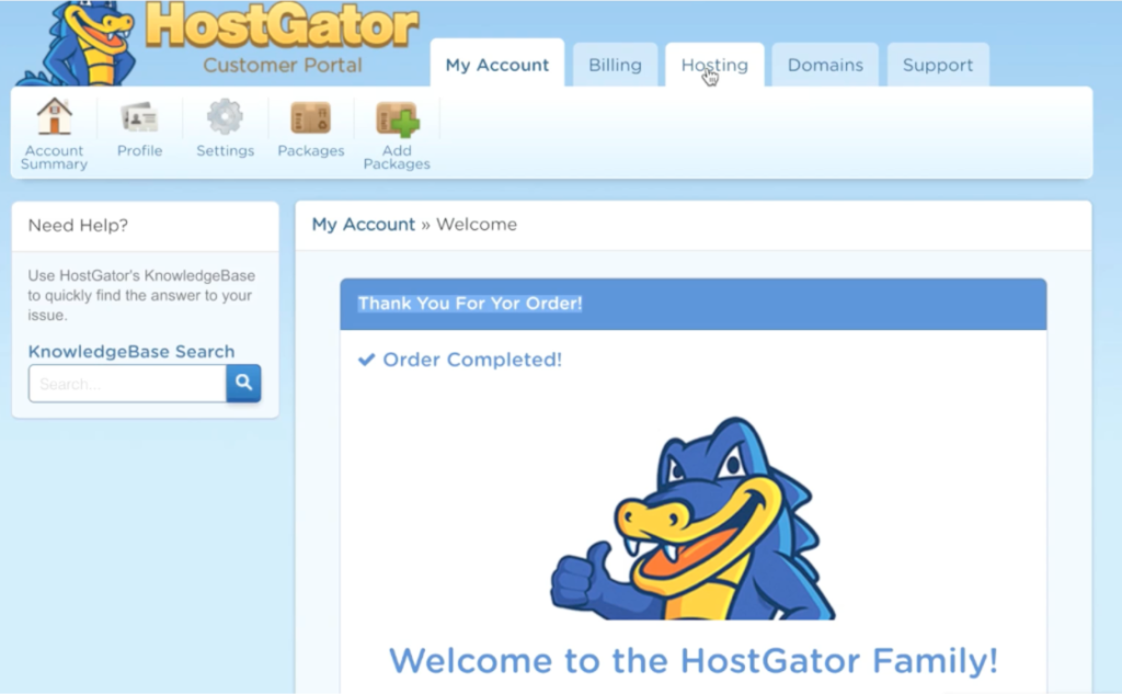 hostgator hosting order