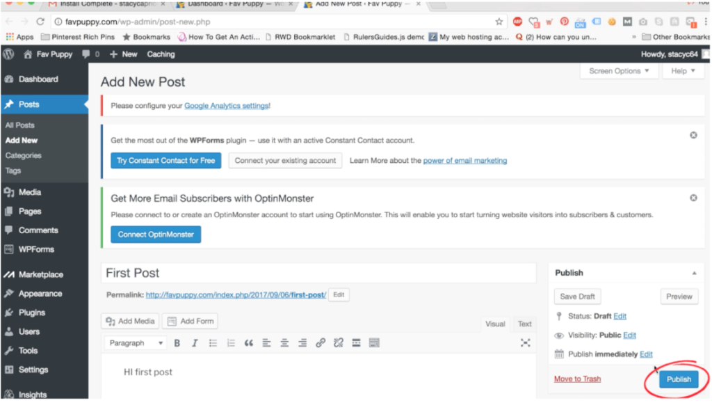 publish wordpress post